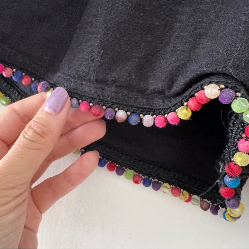 Bcbgeneration Black Linen Blend Multicolored Pom … - image 2